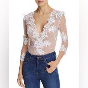 For Love & Lemons White Amber Scalloped Lace Bodysuit